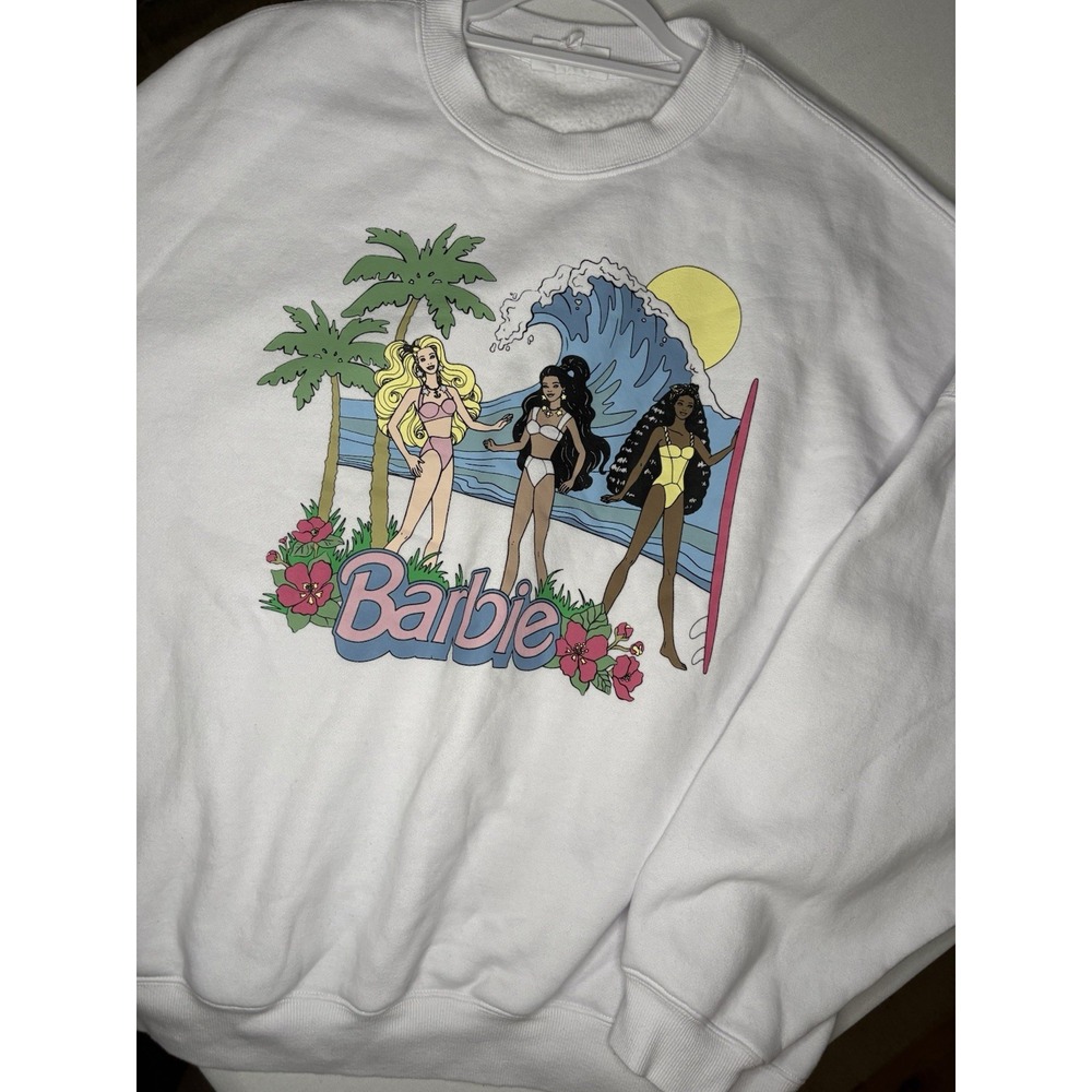 Barbie Mattel Graphic PacSun Surf N' Shop Crew Neck Sweatshirt Women Large White